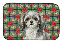 Load image into Gallery viewer, Grey and White Tibetan Spaniel Christmas PoinsettIas Dish Drying Mat