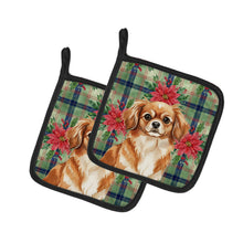 Load image into Gallery viewer, Red Tibetan Spaniel Christmas PoinsettIas Pair of Pot Holders