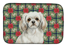 Load image into Gallery viewer, White Tibetan Spaniel Christmas PoinsettIas Dish Drying Mat