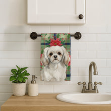 Load image into Gallery viewer, White Tibetan Spaniel Christmas PoinsettIas Kitchen Towel