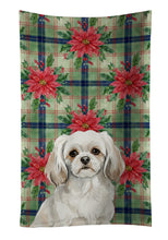 Load image into Gallery viewer, White Tibetan Spaniel Christmas PoinsettIas Kitchen Towel