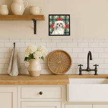 Load image into Gallery viewer, White Tibetan Spaniel Christmas PoinsettIas Framed Metal Print