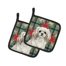 Load image into Gallery viewer, White Tibetan Spaniel Christmas PoinsettIas Pair of Pot Holders