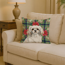 Load image into Gallery viewer, White Tibetan Spaniel Christmas PoinsettIas Throw Pillow