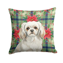 Load image into Gallery viewer, White Tibetan Spaniel Christmas PoinsettIas Throw Pillow