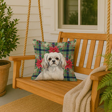 Load image into Gallery viewer, White Tibetan Spaniel Christmas PoinsettIas Throw Pillow