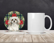 Load image into Gallery viewer, White Tibetan Spaniel Christmas PoinsettIas Large Sandstone Coasters Pack of 4