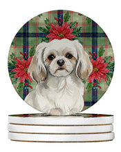 Load image into Gallery viewer, White Tibetan Spaniel Christmas PoinsettIas Large Sandstone Coasters Pack of 4