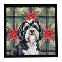 Load image into Gallery viewer, Black and White Tibetan Terrier Christmas PoinsettIas Framed Metal Print