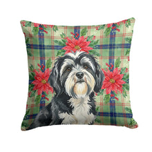 Load image into Gallery viewer, Black and White Tibetan Terrier Christmas PoinsettIas Throw Pillow