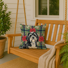 Load image into Gallery viewer, Black and White Tibetan Terrier Christmas PoinsettIas Throw Pillow