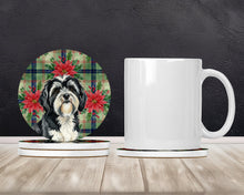 Load image into Gallery viewer, Black and White Tibetan Terrier Christmas PoinsettIas Large Sandstone Coasters Pack of 4
