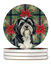 Load image into Gallery viewer, Black and White Tibetan Terrier Christmas PoinsettIas Large Sandstone Coasters Pack of 4