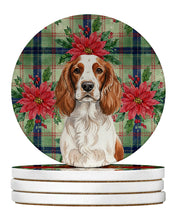 Load image into Gallery viewer, Welsh Springer Spaniel Christmas PoinsettIas Large Sandstone Coasters Pack of 4