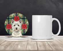 Load image into Gallery viewer, Westie Christmas PoinsettIas Large Sandstone Coasters Pack of 4