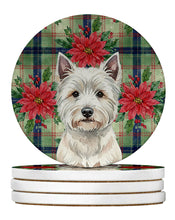 Load image into Gallery viewer, Westie Christmas PoinsettIas Large Sandstone Coasters Pack of 4