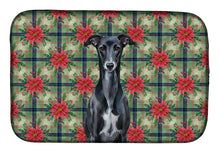 Load image into Gallery viewer, Black Whippet Christmas PoinsettIas Dish Drying Mat