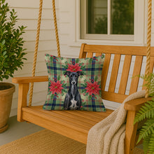 Load image into Gallery viewer, Black Whippet Christmas PoinsettIas Throw Pillow