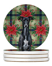 Load image into Gallery viewer, Black Whippet Christmas PoinsettIas Large Sandstone Coasters Pack of 4