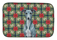 Load image into Gallery viewer, Blue Whippet Christmas PoinsettIas Dish Drying Mat