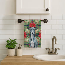 Load image into Gallery viewer, Blue Whippet Christmas PoinsettIas Kitchen Towel