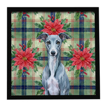 Load image into Gallery viewer, Blue Whippet Christmas PoinsettIas Framed Metal Print