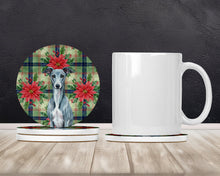 Load image into Gallery viewer, Blue Whippet Christmas PoinsettIas Large Sandstone Coasters Pack of 4