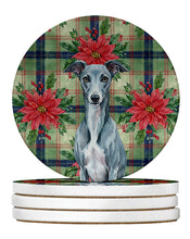 Load image into Gallery viewer, Blue Whippet Christmas PoinsettIas Large Sandstone Coasters Pack of 4
