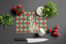 Load image into Gallery viewer, Brindle Whippet Christmas PoinsettIas Glass Cutting Board