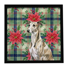 Load image into Gallery viewer, Brindle Whippet Christmas PoinsettIas Framed Metal Print