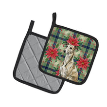 Load image into Gallery viewer, Brindle Whippet Christmas PoinsettIas Pair of Pot Holders