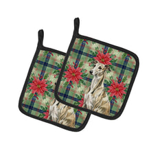 Load image into Gallery viewer, Brindle Whippet Christmas PoinsettIas Pair of Pot Holders