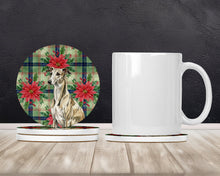 Load image into Gallery viewer, Brindle Whippet Christmas PoinsettIas Large Sandstone Coasters Pack of 4