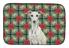 Load image into Gallery viewer, White Whippet Christmas PoinsettIas Dish Drying Mat