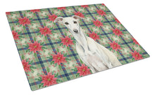 Load image into Gallery viewer, White Whippet Christmas PoinsettIas Glass Cutting Board
