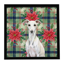 Load image into Gallery viewer, White Whippet Christmas PoinsettIas Framed Metal Print