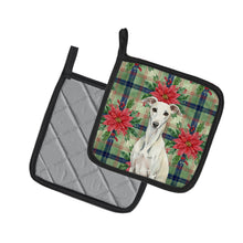 Load image into Gallery viewer, White Whippet Christmas PoinsettIas Pair of Pot Holders