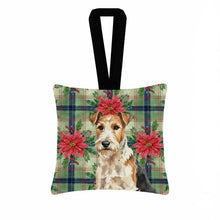 Load image into Gallery viewer, Wire Fox Terrier Christmas PoinsettIas Hanging Square Fabric Ornament 3.5 x 3.5