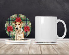 Load image into Gallery viewer, Wire Fox Terrier Christmas PoinsettIas Large Sandstone Coasters Pack of 4