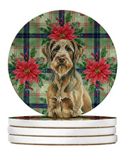 Load image into Gallery viewer, Chestnut Wirehaired Pointing Griffon Christmas PoinsettIas Large Sandstone Coasters Pack of 4