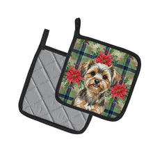 Load image into Gallery viewer, Yorkiepoo Christmas PoinsettIas Pair of Pot Holders