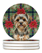 Load image into Gallery viewer, Yorkiepoo Christmas PoinsettIas Large Sandstone Coasters Pack of 4
