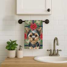 Load image into Gallery viewer, Black and Tan Yorkshire Terrier Christmas PoinsettIas Kitchen Towel