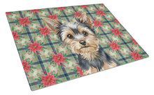 Load image into Gallery viewer, Black and Tan Yorkshire Terrier Christmas PoinsettIas Glass Cutting Board