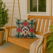 Load image into Gallery viewer, Black and Tan Yorkshire Terrier Christmas PoinsettIas Throw Pillow