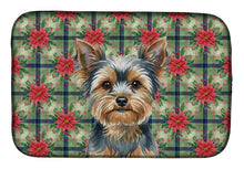 Load image into Gallery viewer, Blue and Tan Yorkshire Terrier Christmas PoinsettIas Dish Drying Mat