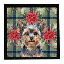 Load image into Gallery viewer, Blue and Tan Yorkshire Terrier Christmas PoinsettIas Framed Metal Print