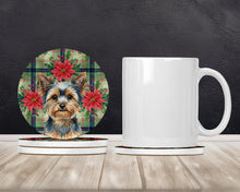 Load image into Gallery viewer, Blue and Tan Yorkshire Terrier Christmas PoinsettIas Large Sandstone Coasters Pack of 4