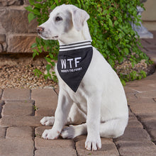 Load image into Gallery viewer, WTF - Where's The Food? Pet Bandana in Black | Cotton Pet Accessory | 9" x 6"