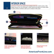 Load image into Gallery viewer, REF-003 Thin Gold Line flag zippered wallet for 911 Emergency Dispatcher or gift for Wife, Husband, family yellow